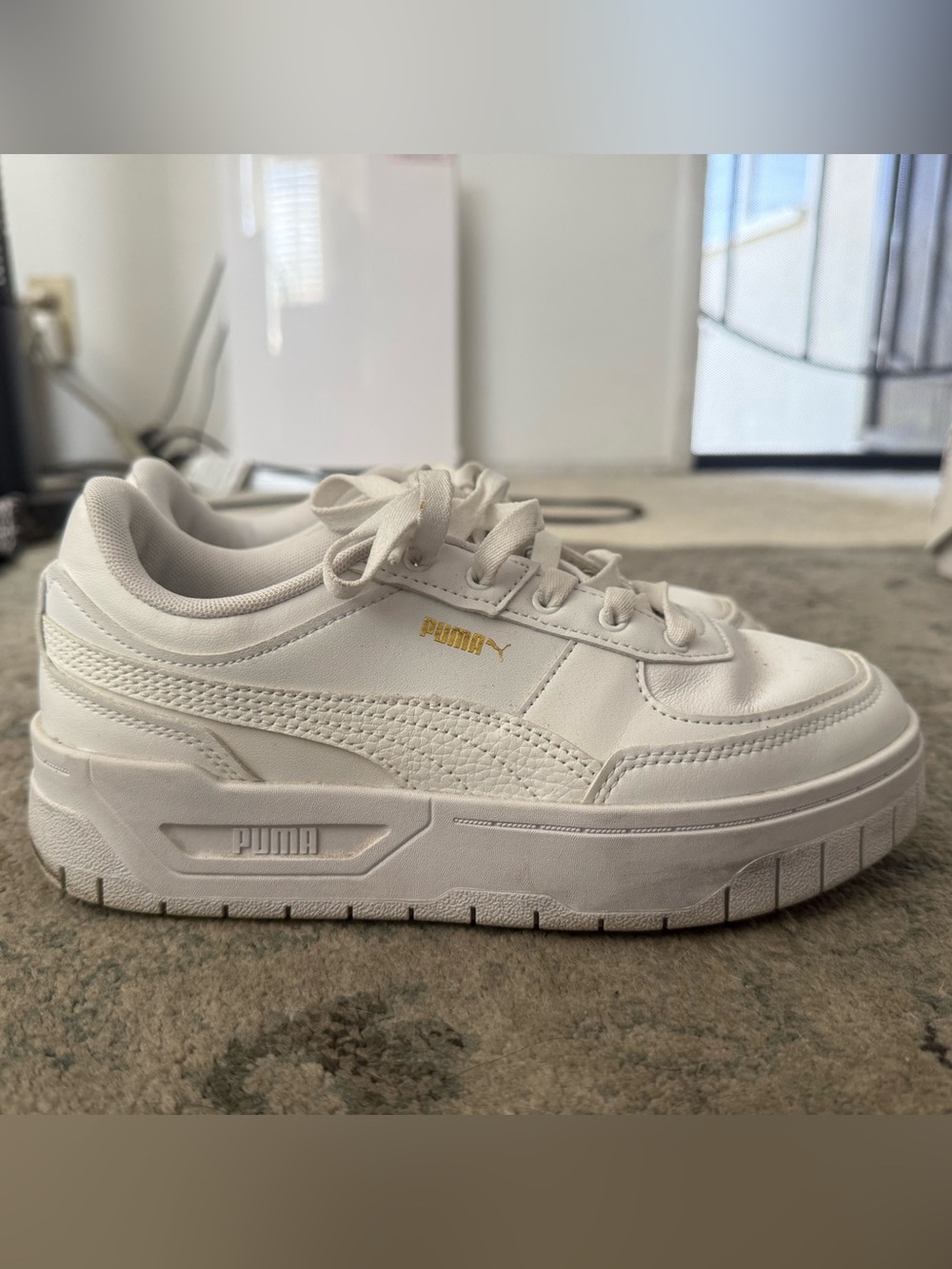 Puma Women's Cream-White Platform Lace-Up Sneaker with Gold Logo